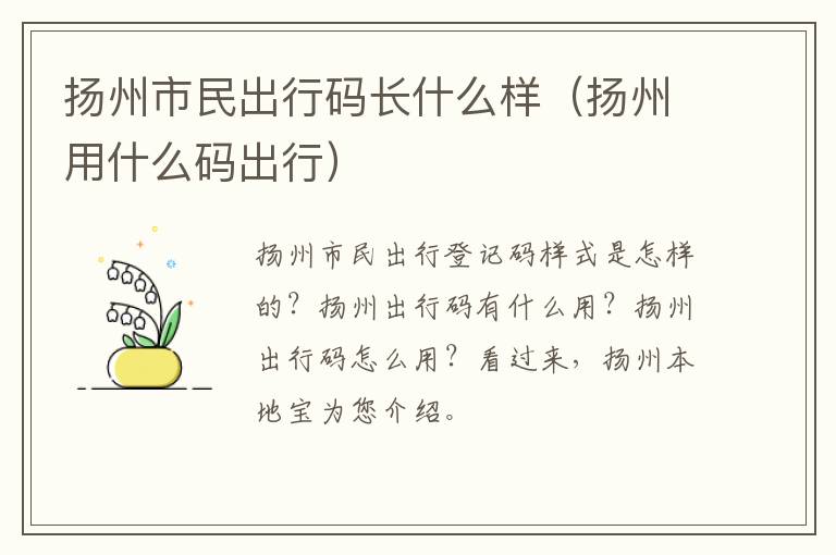 扬州市民出行码长什么样（扬州用什么码出行）