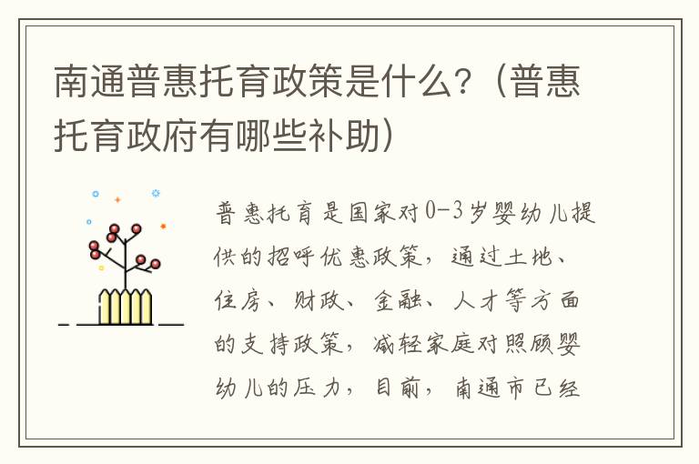 南通普惠托育政策是什么?（普惠托育政府有哪些补助）