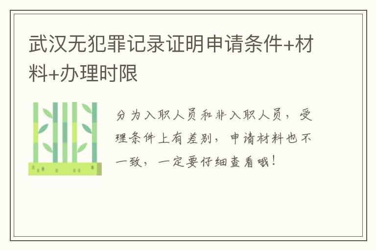 武汉无犯罪记录证明申请条件+材料+办理时限