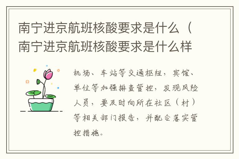 南宁进京航班核酸要求是什么（南宁进京航班核酸要求是什么样的）