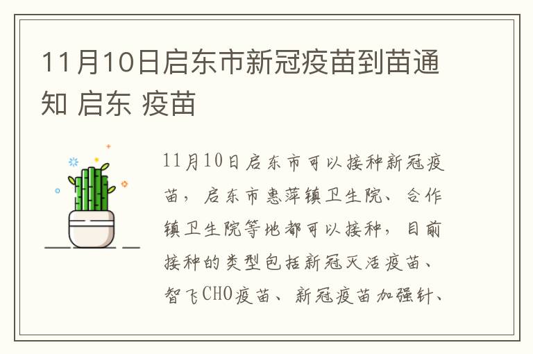 11月10日启东市新冠疫苗到苗通知 启东 疫苗
