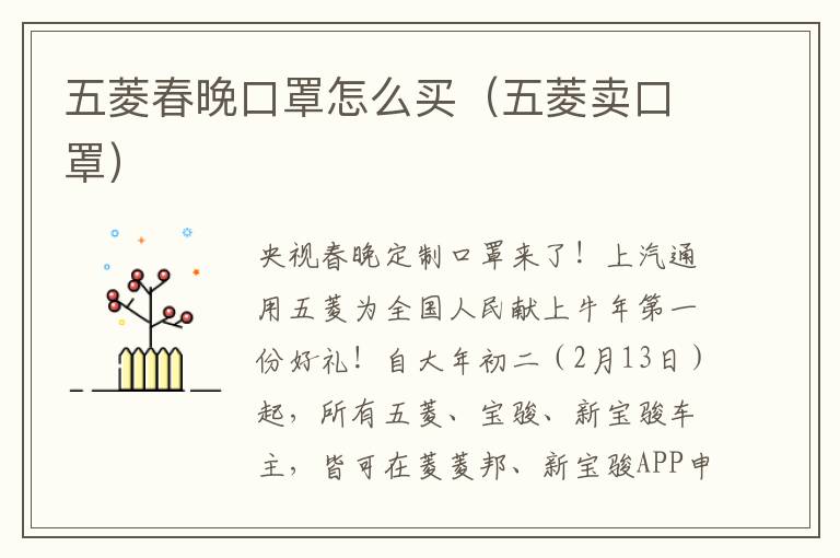 五菱春晚口罩怎么买（五菱卖口罩）