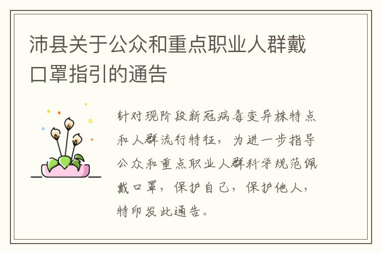 沛县关于公众和重点职业人群戴口罩指引的通告