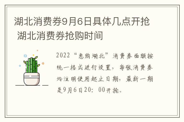 湖北消费券9月6日具体几点开抢 湖北消费券抢购时间