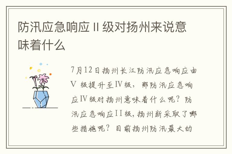 防汛应急响应Ⅱ级对扬州来说意味着什么