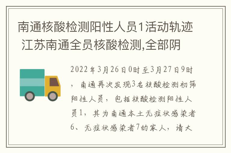 南通核酸检测阳性人员1活动轨迹 江苏南通全员核酸检测,全部阴性!