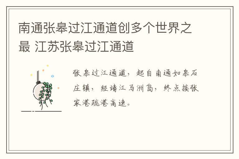 南通张皋过江通道创多个世界之最 江苏张皋过江通道