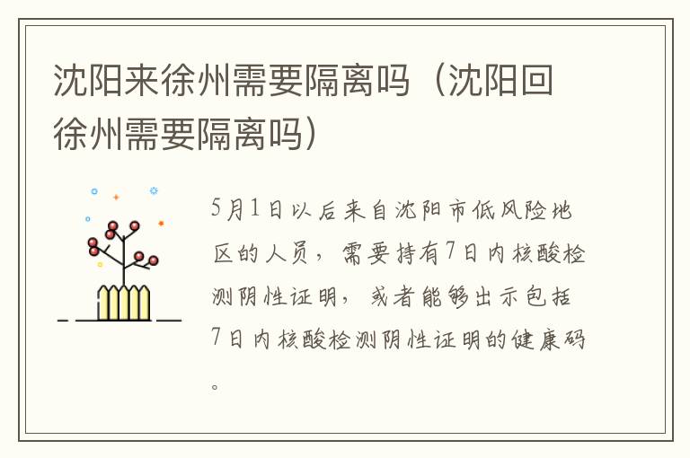 沈阳来徐州需要隔离吗（沈阳回徐州需要隔离吗）
