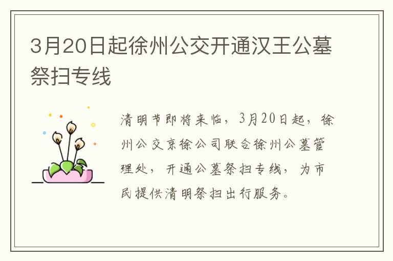 3月20日起徐州公交开通汉王公墓祭扫专线