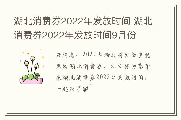 湖北消费券2022年发放时间 湖北消费券2022年发放时间9月份