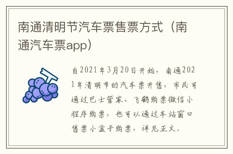 南通清明节汽车票售票方式（南通汽车票app）