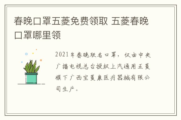 春晚口罩五菱免费领取 五菱春晚口罩哪里领