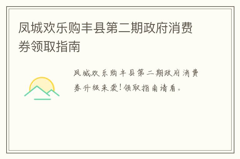 凤城欢乐购丰县第二期政府消费券领取指南