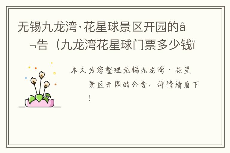 无锡九龙湾·花星球景区开园的公告（九龙湾花星球门票多少钱）