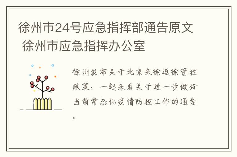 徐州市24号应急指挥部通告原文 徐州市应急指挥办公室