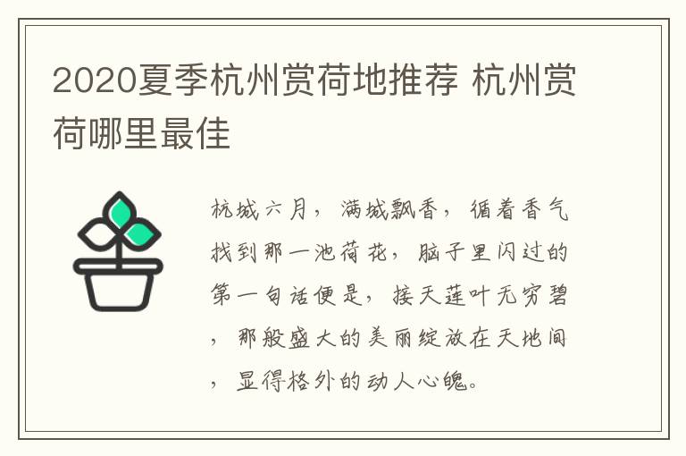 2020夏季杭州赏荷地推荐 杭州赏荷哪里最佳