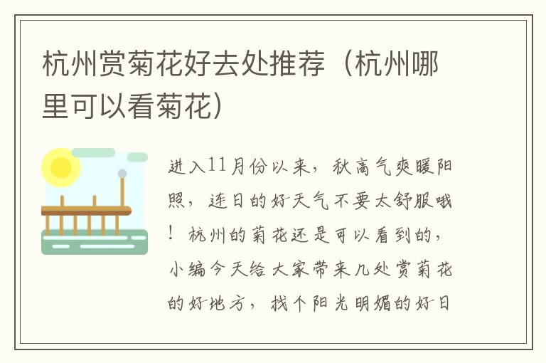 杭州赏菊花好去处推荐（杭州哪里可以看菊花）