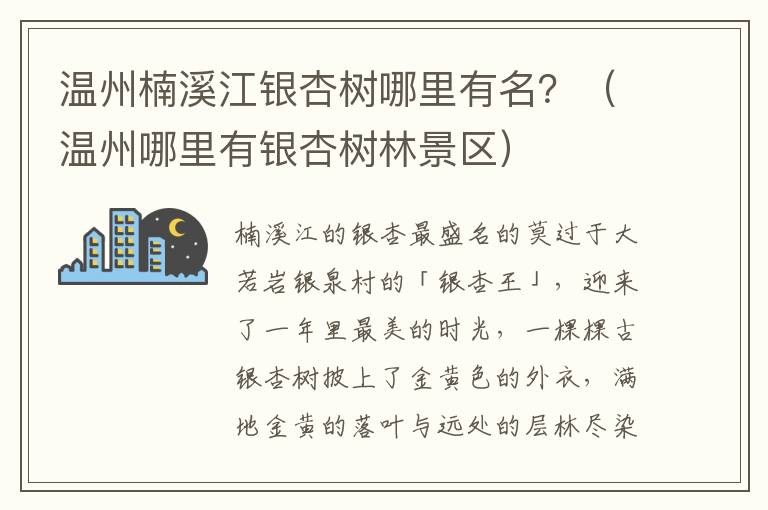 温州楠溪江银杏树哪里有名？（温州哪里有银杏树林景区）