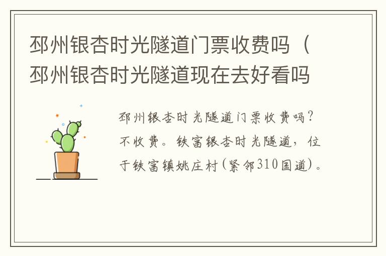 邳州银杏时光隧道门票收费吗（邳州银杏时光隧道现在去好看吗）