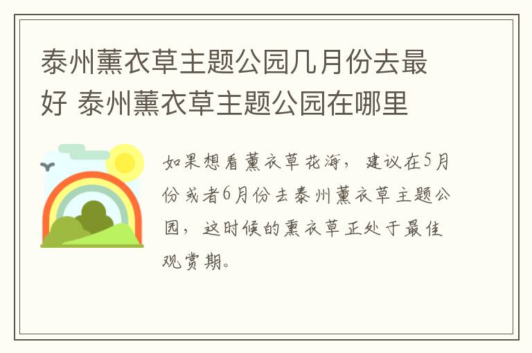 泰州薰衣草主题公园几月份去最好 泰州薰衣草主题公园在哪里