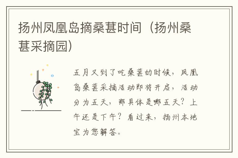 扬州凤凰岛摘桑葚时间（扬州桑葚采摘园）
