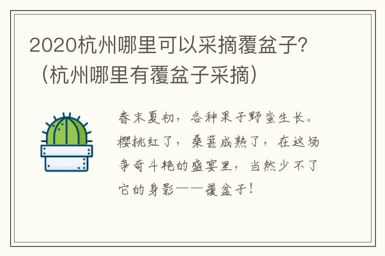 2020杭州哪里可以采摘覆盆子？（杭州哪里有覆盆子采摘）