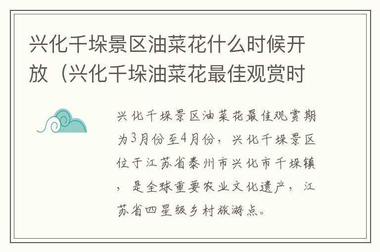 兴化千垛景区油菜花什么时候开放（兴化千垛油菜花最佳观赏时间）