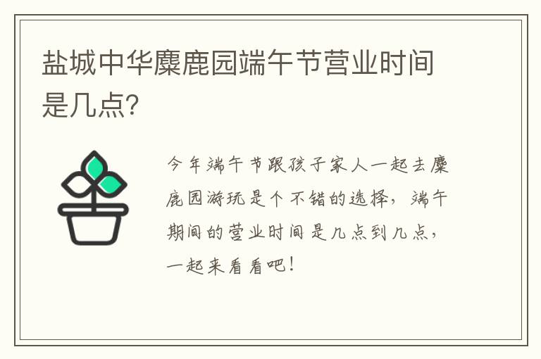盐城中华麋鹿园端午节营业时间是几点？