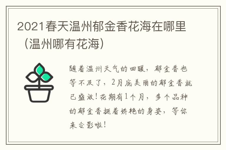 2021春天温州郁金香花海在哪里（温州哪有花海）