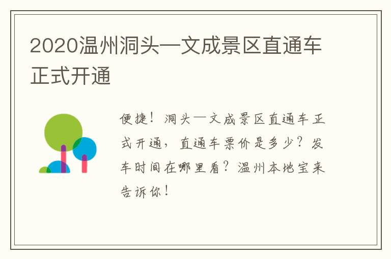 2020温州洞头—文成景区直通车正式开通