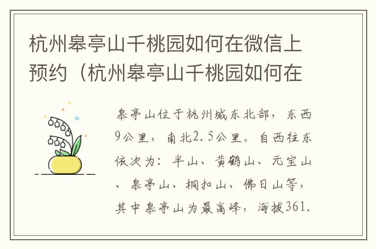 杭州皋亭山千桃园如何在微信上预约（杭州皋亭山千桃园如何在微信上预约门票）