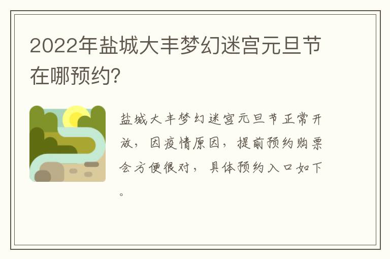 2022年盐城大丰梦幻迷宫元旦节在哪预约？