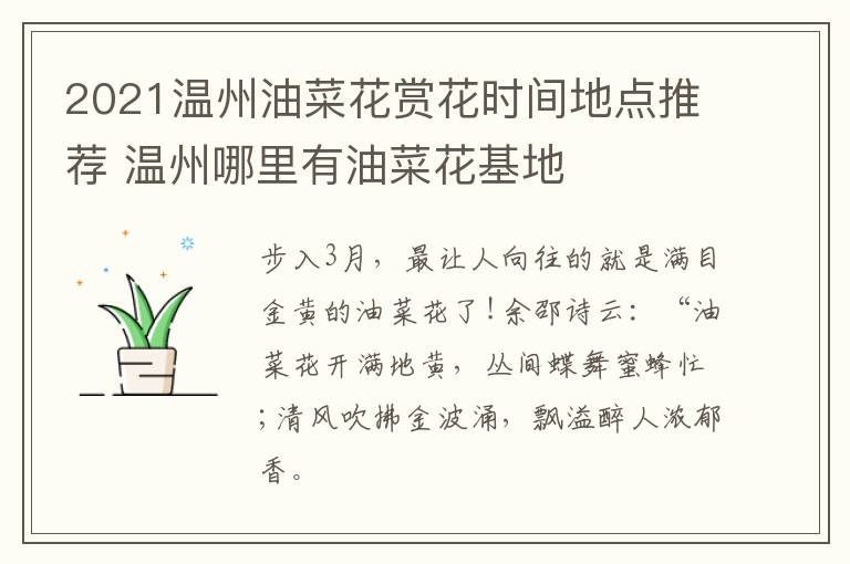 2021温州油菜花赏花时间地点推荐 温州哪里有油菜花基地