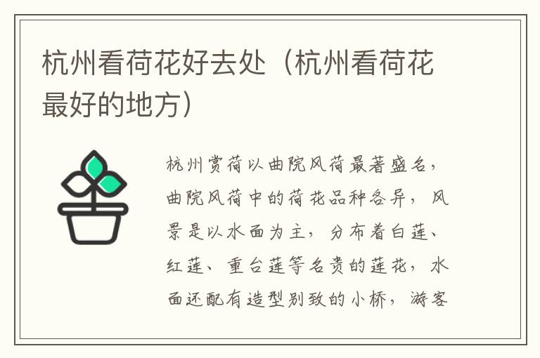 杭州看荷花好去处（杭州看荷花最好的地方）