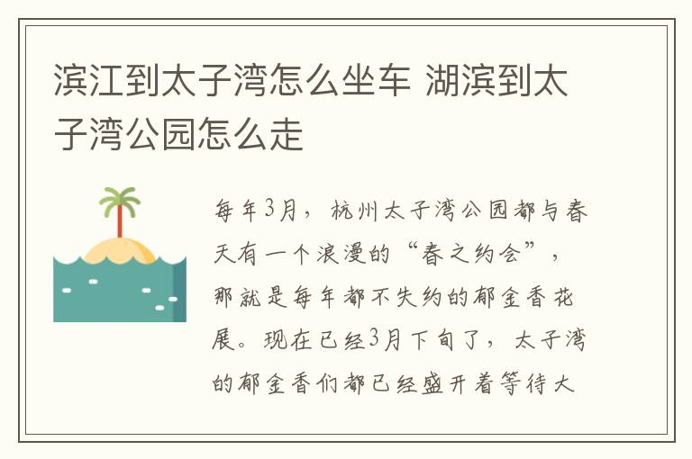 滨江到太子湾怎么坐车 湖滨到太子湾公园怎么走