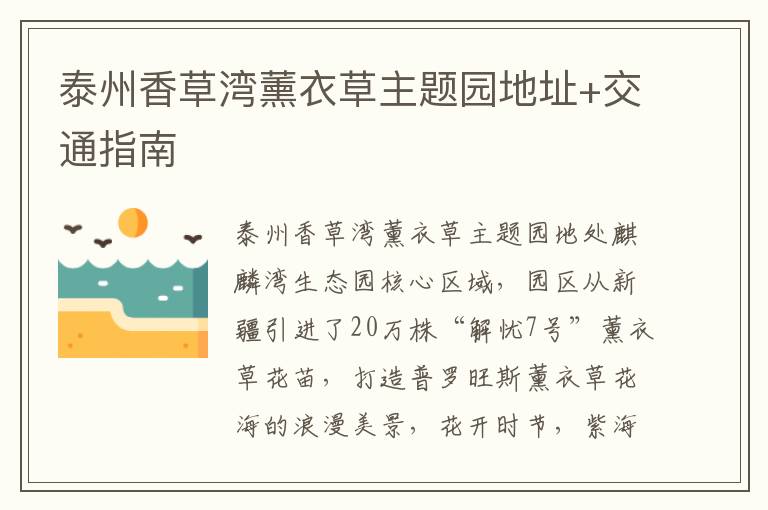 泰州香草湾薰衣草主题园地址+交通指南