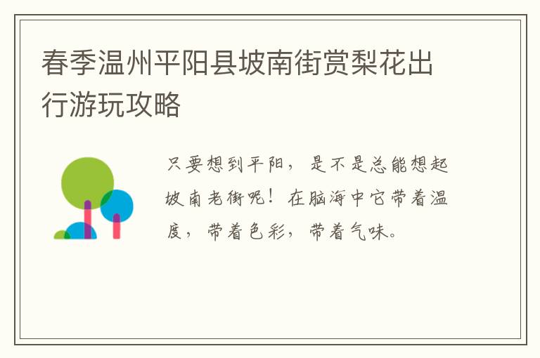 春季温州平阳县坡南街赏梨花出行游玩攻略