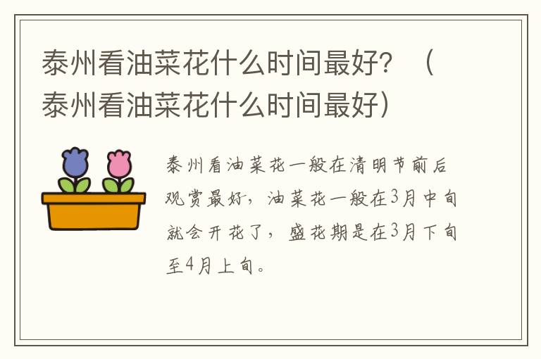 泰州看油菜花什么时间最好？（泰州看油菜花什么时间最好）