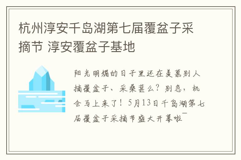 杭州淳安千岛湖第七届覆盆子采摘节 淳安覆盆子基地