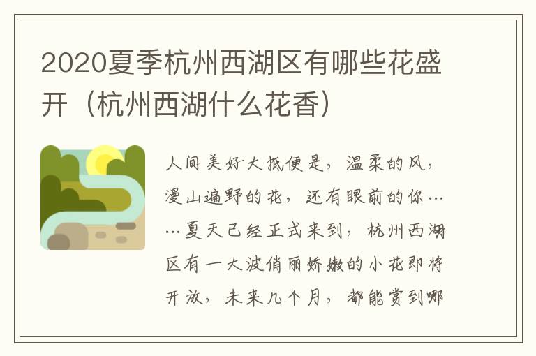 2020夏季杭州西湖区有哪些花盛开（杭州西湖什么花香）