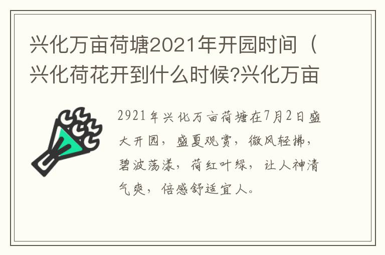 兴化万亩荷塘2021年开园时间（兴化荷花开到什么时候?兴化万亩荷塘能看到几月份?）