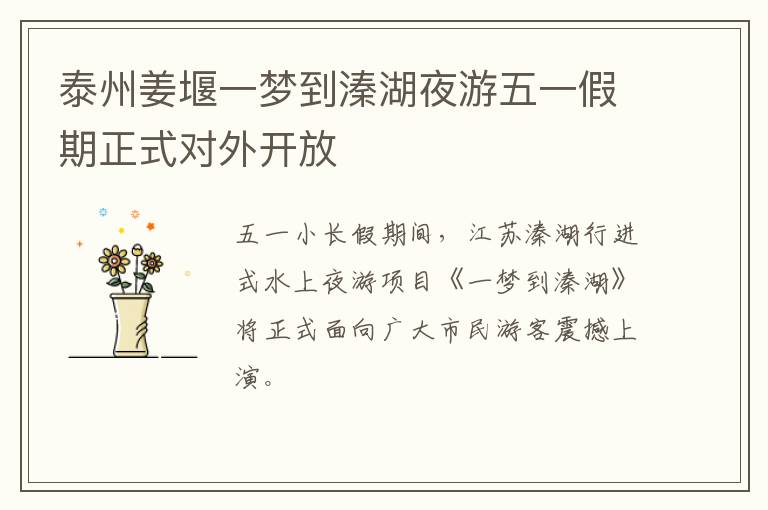 泰州姜堰一梦到溱湖夜游五一假期正式对外开放