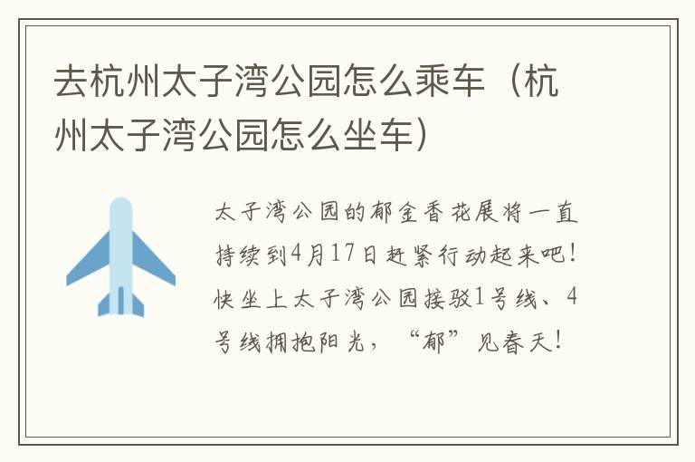 去杭州太子湾公园怎么乘车（杭州太子湾公园怎么坐车）