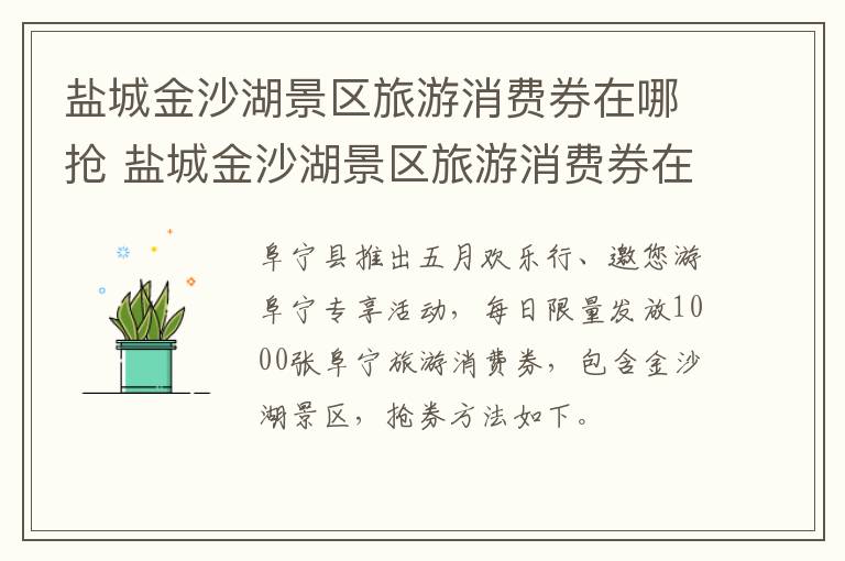 盐城金沙湖景区旅游消费券在哪抢 盐城金沙湖景区旅游消费券在哪抢啊