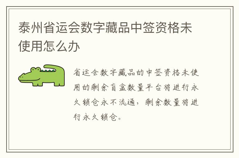 泰州省运会数字藏品中签资格未使用怎么办