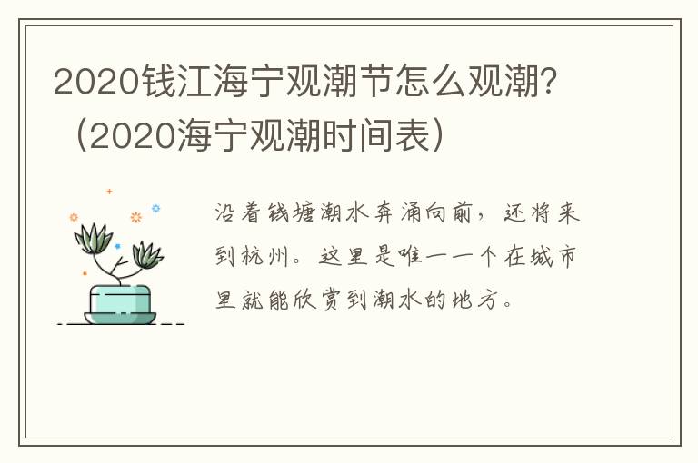 2020钱江海宁观潮节怎么观潮？（2020海宁观潮时间表）