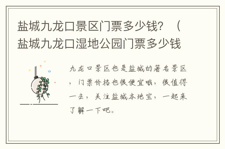 盐城九龙口景区门票多少钱？（盐城九龙口湿地公园门票多少钱一张）