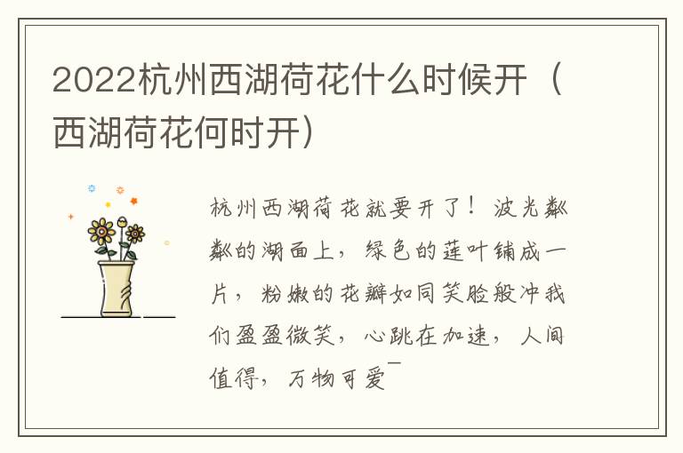 2022杭州西湖荷花什么时候开（西湖荷花何时开）