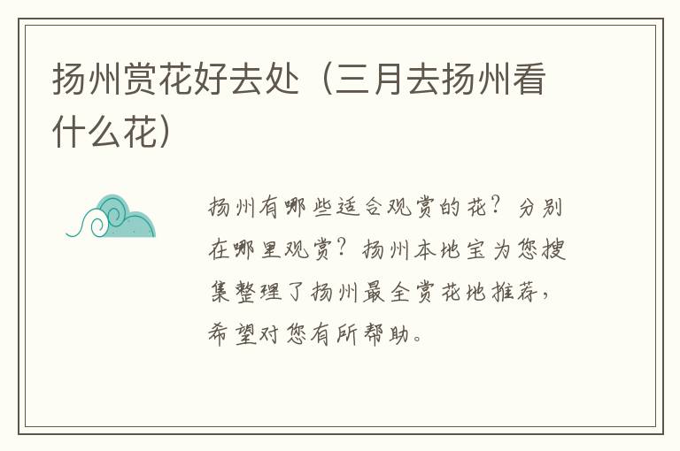 扬州赏花好去处（三月去扬州看什么花）